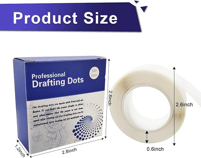 EDSRDRUS Professional Blank Drafting Dots 7/8” Diameter, Low Tack, Easy Removal, Pre-Cut Drafting Tape Dots for Tracing, Drawing, Positioning, Roll of 500 Dots Per Box (1 Pack)