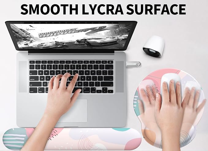 Mouse Pad Wrist Support, Ergonomic Memory Foam Keyboard Wrist Pad & Gel Wrist Rest Set for Computer Keyboard for Easy Typing & Pain Relief for Office & Home (Floral Fantasy Set)