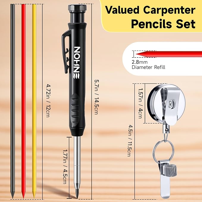 Enhon 57 Pcs Carpenter Pencils Set, Construction Pencils with Sharpener and Refills, Deep Hole Mechanical Carpenter Pencil Set with Retractable Pull Pen Pencil Holder for Architect Woodworking