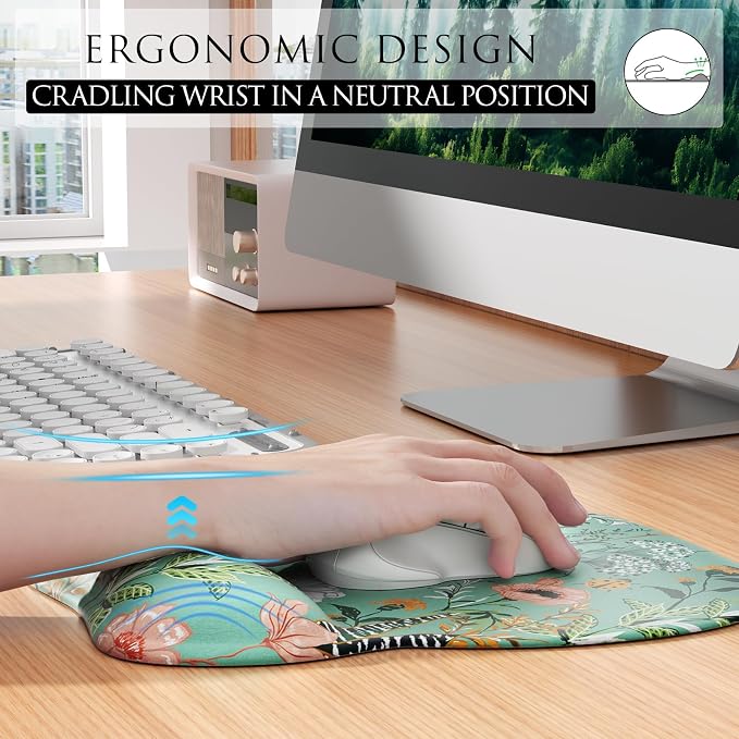 MROCO Ergonomic Mouse Pad Gel Wrist Rest, 9.4 x 8.1 in, Garden Whispers | Ergonomic Shape Design, Multiple Pattern Options, Gel Wrist Comfort, Smooth Lycra Surface, Non-Slip PU Base