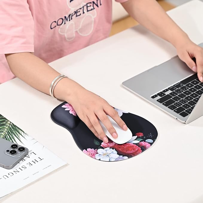 EooCoo Mouse Pad with Gel Wrist Rest, Ergonomic Mousepad Wrist Alignment | Middle Concave Design for Natural Wrist Alignment, Non-Slip Base Mousepad, Carpal Tunnel Relief, Office Desk Accessories