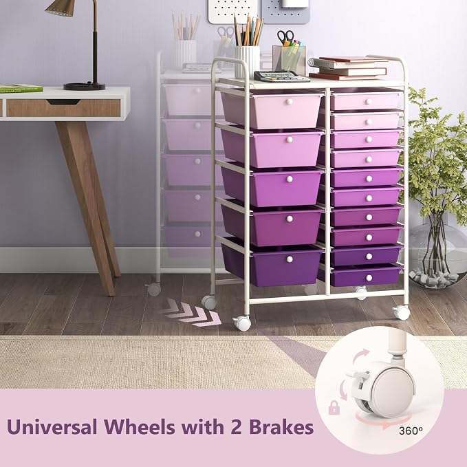 RELAX4LIFE 15 Drawer Rolling Storage Cart - Mobile Craft Art Supply Storage Organizer for Tool Scrapbook Paper Salon, Office School Classroom Teacher Rolling Cart with Drawers, Utility Cart on Wheels