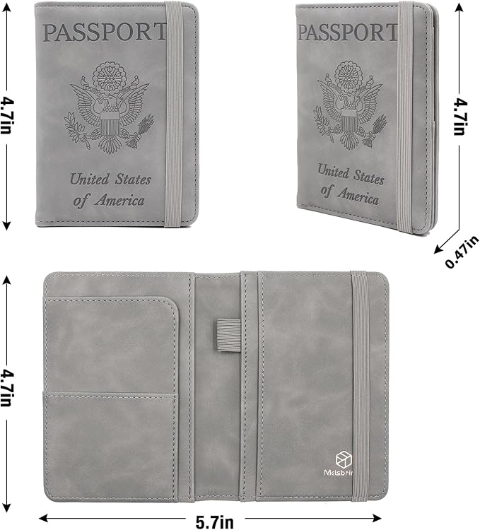 Melsbrinna Premium Leather Passport Holder Covers Case, Waterproof Rfid Blocking Travel Wallet Passport Holder with Pen Holder, Cute Passport Book for Women/Men