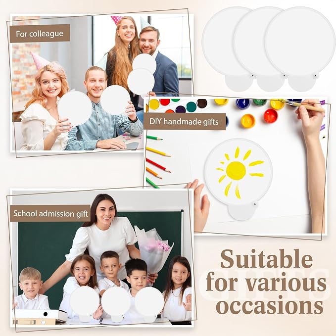 Roowest 24 Pcs 7.87“ Round Sublimation Blank Foldable Fan with Bag Polyester Colored Portable Handheld Compact Fold up Flying Disc Fans for Summer Wedding Graduation Party Favor (White)