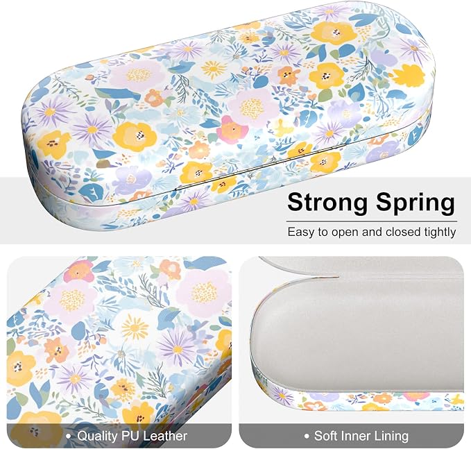Hard Shell Leather Sunglasses Case,Classic Fashionable Cute Large Glasses Case for Women Men,Sunglass Eyeglasses