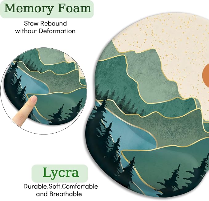 LIMKRIAN Ergonomic Mouse Pad with Wrist Rest, Sunrise Mountain Desk Decor | Non-Slip PU Base, Smooth Surface, Cooling Gel Eases Wrist Pain, Comfort Wrist Support, Cute Office Supplies Desk Accessories