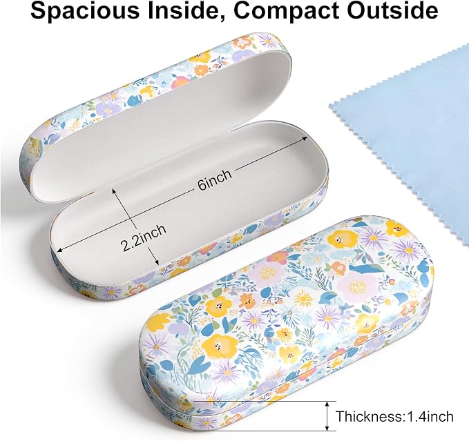 Hard Shell Leather Sunglasses Case,Classic Fashionable Cute Large Glasses Case for Women Men,Sunglass Eyeglasses