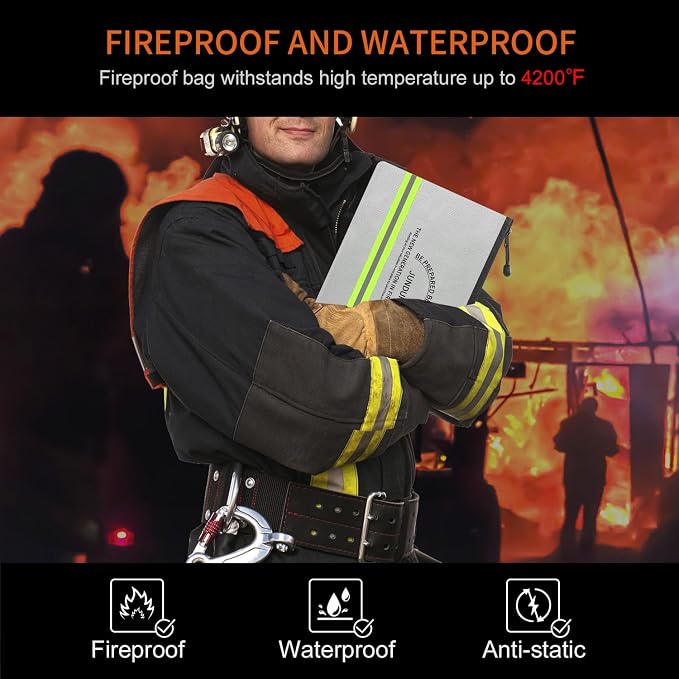 Fireproof Document Bag,14.2”x 10.0”Waterproof and Fireproof Money Bag with Aluminum Foil Lining,Fireproof Safe Storage Pouch with Zipper for Document and Cash,Silver
