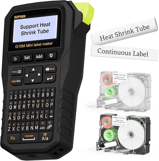 SUPVAN G15M Mini Portable Label Maker Machine with Heat Shrink Tube, Rechargeable 1200mAh Battery Thermal Transfer Printer, Compatible with Multi-Type Label, Home, Garage, Office & Outdoor