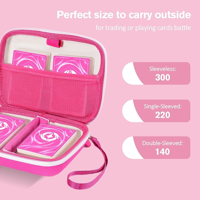 ProCase Collectible Trading Card Case, Hard Travel Carrying Storage Box Holds 300+ Cards for MTG, TCG, Yu-Gi-Oh, Lorcana, Holder Organizer with Removable Divider and Multiple Color Options -Pink