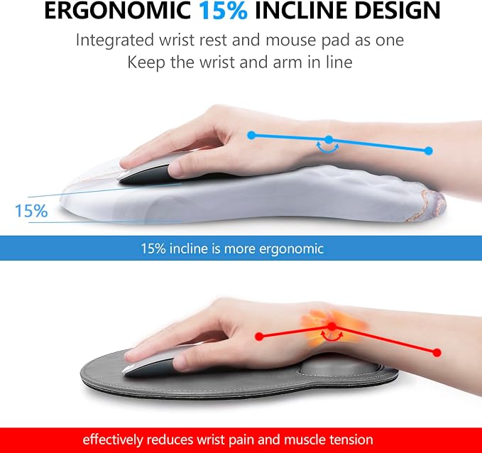 Ergonomic Mouse Pad & Keyboard Wrist Rest Set, Memory Foam | Memory Foam Wrist Cushion, Non-Slip PU Base, Massage Design, Relieves Wrist Pressure for Work, Gaming & Office Use,White