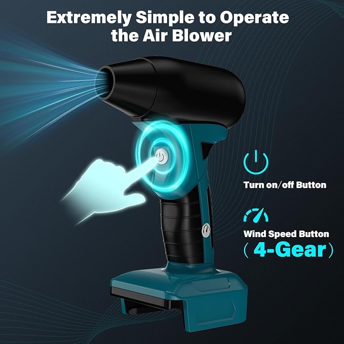 Portable Mini Jet Dry Blower Fan, 130000RPM High Speed Wireless Air Duster, 4-Speed Turbo Fan for Makkita 18V Battery, Ideal for Computer, Car, Camping, BBQ & Pet Hair Cleaning (Battery Not Included)