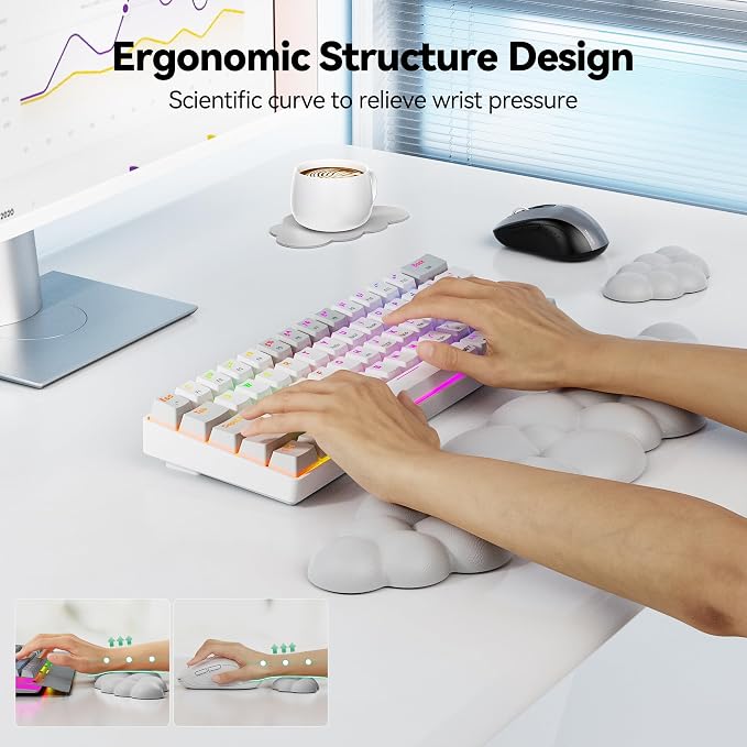 TECKNET Cloud Keyboard Wrist Rest Set, Cloud Wrist Rest with Non-Slip Base, PU Leather Wrist Pad for Keyboard with Ergonomic Memory Foam for Computer Laptop Office Gaming and Pain Relief, Grey