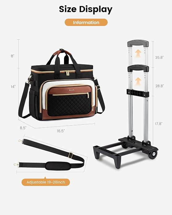LOVEVOOK Rolling Teacher Bag, Laptop Tote with Detachable Dolly | Fits 17.3 Inch Laptop, Detachable Dolly, Large Rolling Tote Bag for Teacher Office Work Nurse, Adjustable Handle
