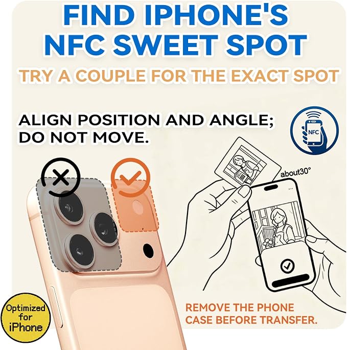 E-Paper Fridge Magnet Classic Plus, E-Ink Battery-Free Instant Photo Style Display, Wireless NFC Picture Frame, Phone-Controlled Acrylic Memo Board for Party/Travel/Home & Gifts, Compatible iPhone 13 and Newer (Blue)