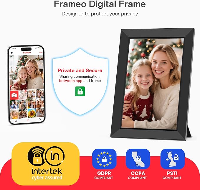 Frameo 10.1 Inch WiFi Digital Picture Frame, Smart Cloud Electronic Photo Frame with HD IPS Touch Screen Slideshow 32GB Memory Auto-Rotate Wall Mount, Share Photos/Videos from Phone - Gifts for Mom