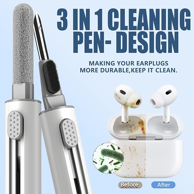 Inesore Multi Cleaning Pen for AirPods & All Bluetooth Earbuds(White+White) | 3-in-1 Design with Brush,Sponge & Metal Tip, Airpod Cleaning, Phone Cleaner, Earbud Cleaning, Electronic Device Cleaning Tool