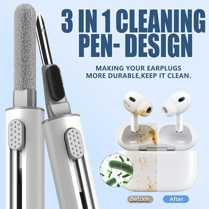 Inesore Multi Cleaning Kit for AirPods & All Bluetooth Earbuds (White) | 3-in-1 Design with Brush,Sponge & Metal Tip, Airpod Cleaning, Phone Cleaner, Earbud Cleaning, Electronic Device Cleaning Tool