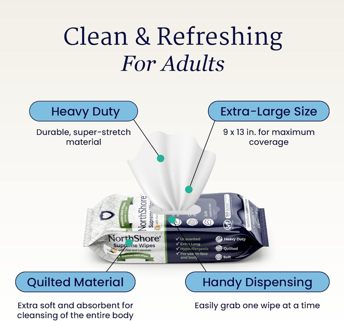 NorthShore Supreme Heavy-Duty Quilted Wipes, X-Large, 9 x 13 in., 50 ct, 3-Pack