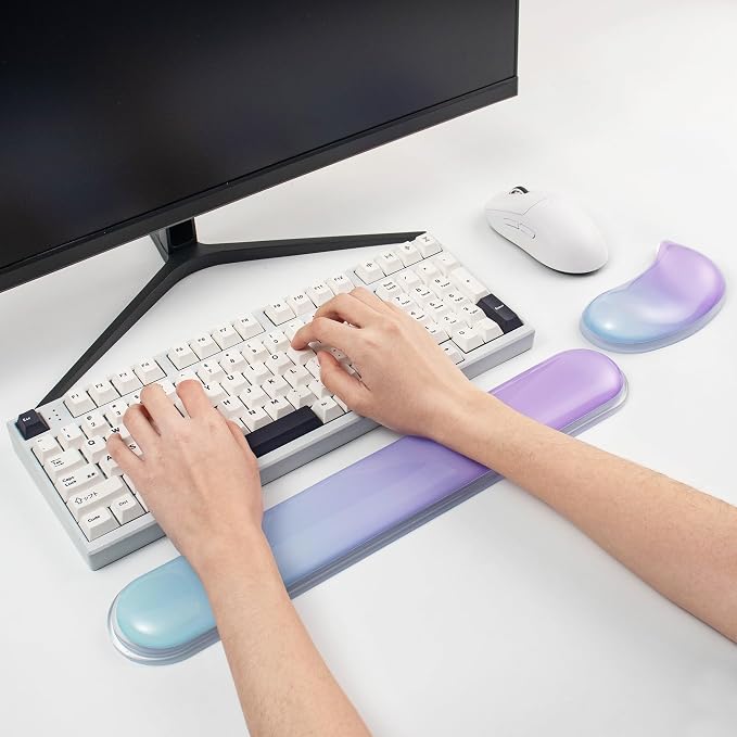 Gel Keyboard and Mouse Wrist Rest Set –Blue Purple Clear Wrist Rest for Computer Keyboard 60%/68%/75%, Comfort & Support for Typing and Gaming