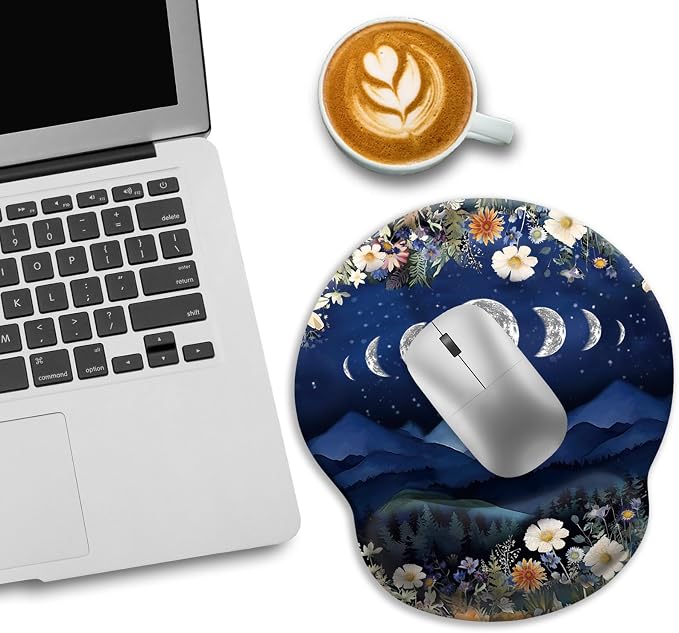 Funny Ergonomic Mouse Pad with Gel Wrist Rest, Moon Mountain | Non-Slip PU Base, Smooth Surface, Cooling Gel Eases Wrist Pain, Ideal for Office/Gaming/Home, 9.8 x 8.6 in, Desk Accessories