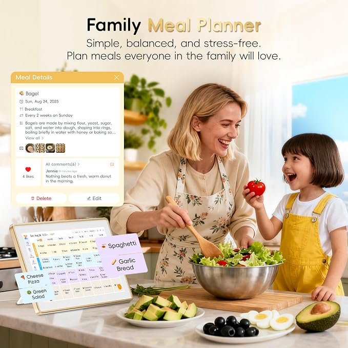 Westsee 15.6" Digital Wall Calendar Frame – Interactive Touchscreen Eletronic Calendars, Smart Family Planner for Schedule, Photo Display, Meals, Chore Chart & Tasks, Wall & Desk Mountable (Gold)