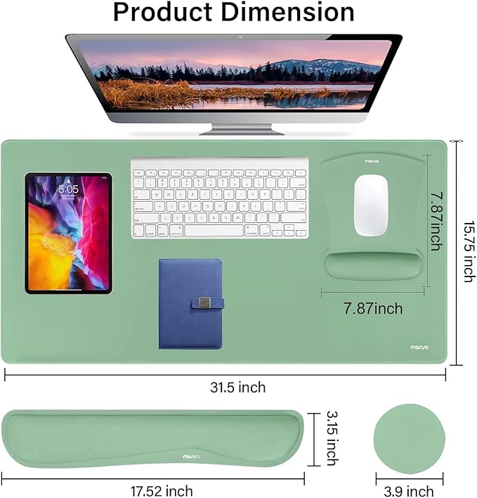 MOSISO Keyboard Mouse Pad Set, Large Gaming Mousepad&Keyboard Wrist Rest&Mouse Wrist Rest&Coaster, Ergonomic Non-Slip Mousepad&Easy Typing Cushion with Memory Foam for Home Office, Emerald Green