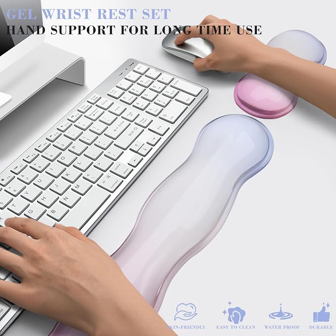 Gel Wrist Rest for Keyboard and Mouse, Wrist Rest for Keyboard, Mouse Wrist Support, Pain Relief, Cool Touch, Non-Skid, Mouse Wrist pad
