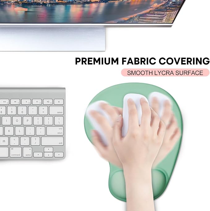 JIKIOU Ergonomic Mouse Pad with Gel Wrist Rest 2 Pack, Portable Small Green | Upgraded-Prevent Gel Leakage, Ergonomic Design for Pain Relief, Cooling Gel filled, Smooth Lycra Surface, Non-Slip PU Base