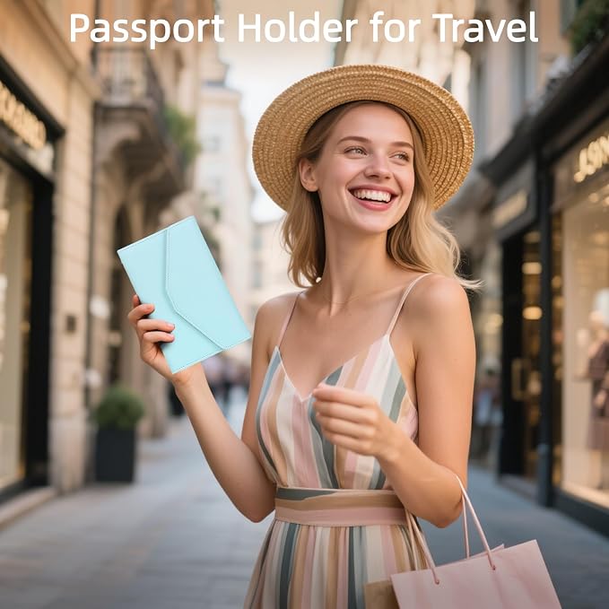 Passport Holder Travel Wallet Organizer for Women,Paradise Blue | RFID secure, 6 card slots, 27 sim pockets, passport holder with zip-around wallet, slim fit for women travelers.