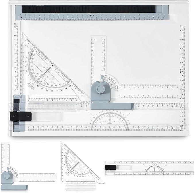 Zonon A4 Portable Drawing Board, Multi-Function Metric Drafting Table Drafting Board with Clear Rule Parallel Motion and Angle Adjustable Measuring System