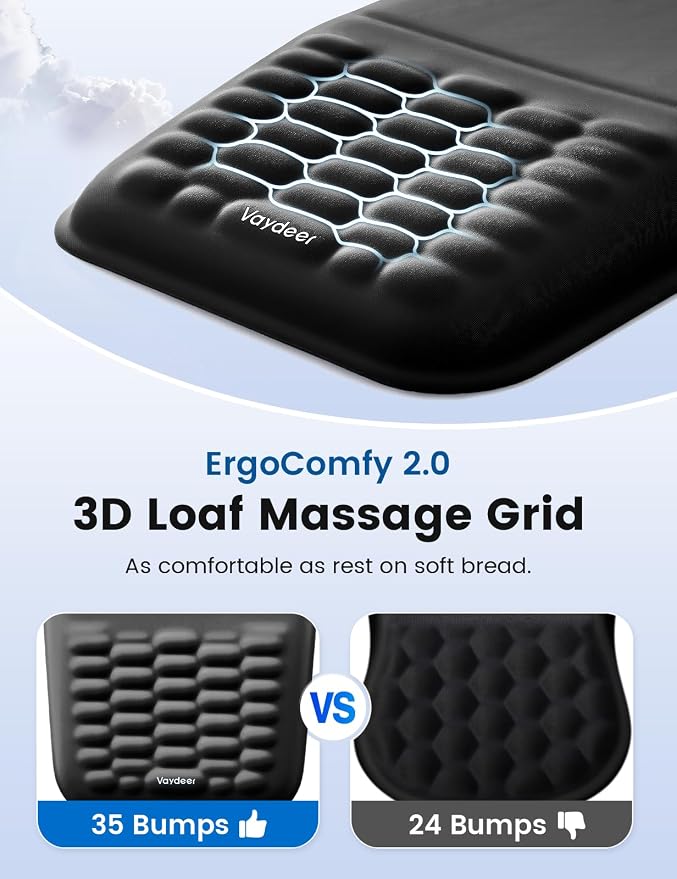2-in-1 Keyboard & Mouse Wrist Rest Set – Ergonomic Pain-Relief Support, Memory Foam Wrist Cushion with 8° Slope & Massage Nubs, Non-Slip PU Base, Relieves Wrist Pain & Carpal Tunnel from Long Typing