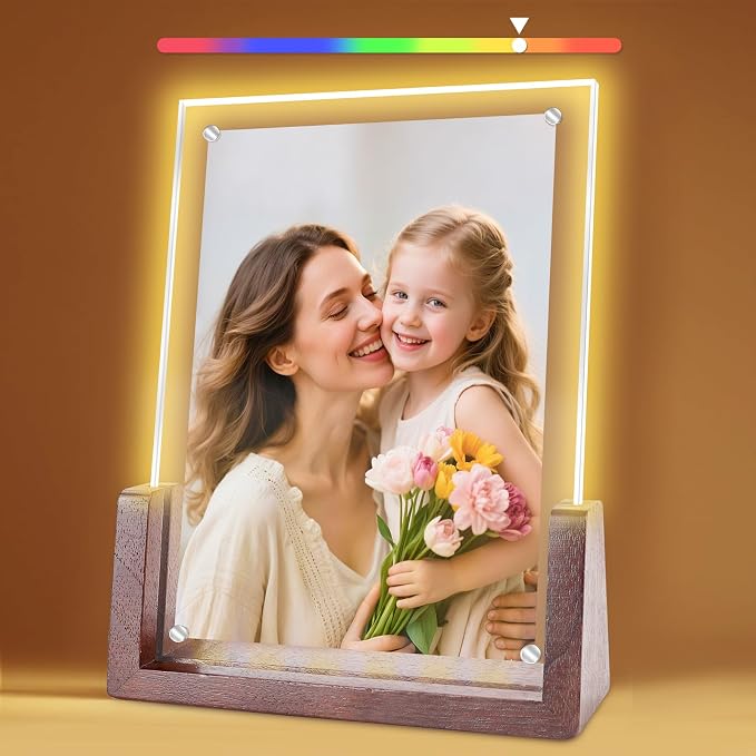 5x7 Picture Frame LED Light Up – Color Changing Acrylic Photo Frame for Mother’s Day, Mom, Grandma – Holds 4x6 or 5x7 Photos (Vertical) – Cute Night Light & Desk Lamp Decor