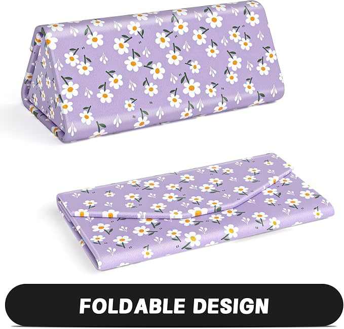 Sunglasses Case, Foldable Glasses Case, Magnetic PU Leather Hard Shell Folding Eyeglass Holder Box, Collapsible Unisex