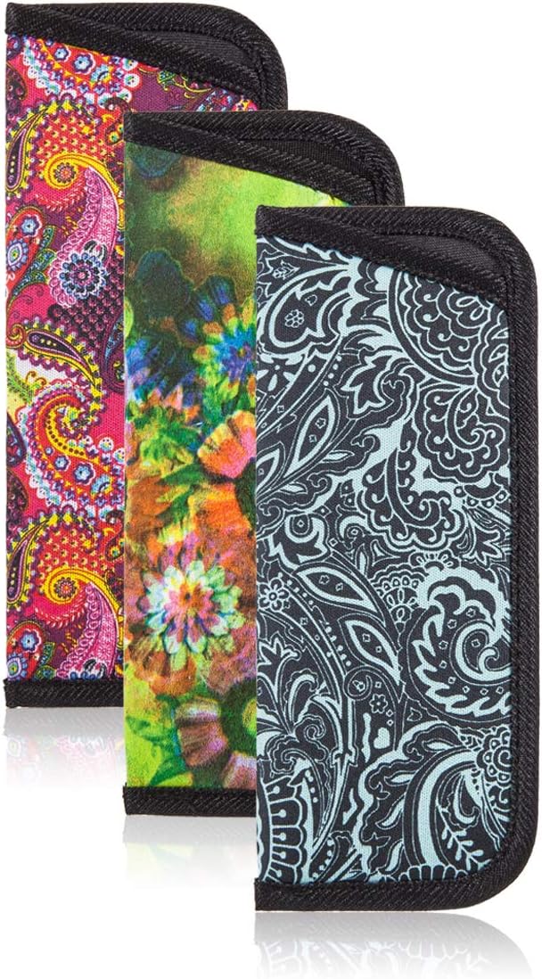 TRIUMPH VISION 3 Pack Reading Glasses Pouch Soft Case Eyeglass Sleeve Slim | Alternative to Bulky Case in bag, Lightweight Lined Padded Protect Optical lens Slip in, Cute Pattern Portable for Daily Use