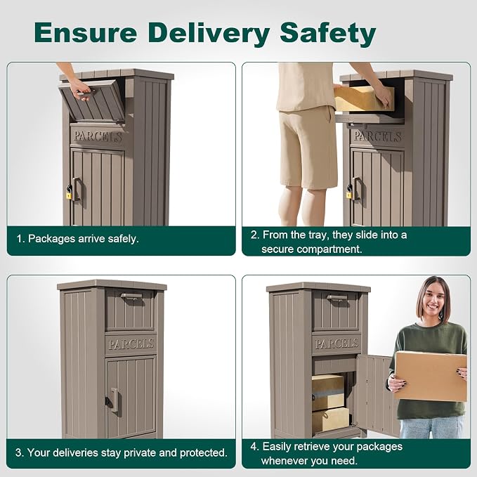 Package Delivery Box for Outside, Large Parcel Drop Box with Lockable Secure, Waterproof and Anti-Theft Storage for Porch, Curbside, House (Grey)