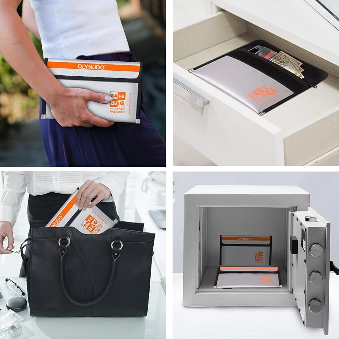 Fire Proof Money Bag for Cash, Silver Nesting 2-Pack Fire Safe | Fits Cash & Passports | Not A4/Letter | 2200°F Fireproof | Waterproof Zipper | Non-Itchy Silicone