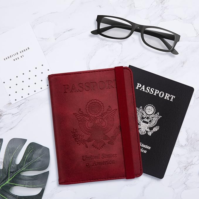 WALNEW Passport Holder for Travel, RFID Passport Cover Wallet for Women Men, PU Leather Passport Book Card Holder Case with Pen, Travelling Essentials for Flying | PU Leather Passport Cover Case with Pen Holder, Travel Must Haves Accessories, Passport ...