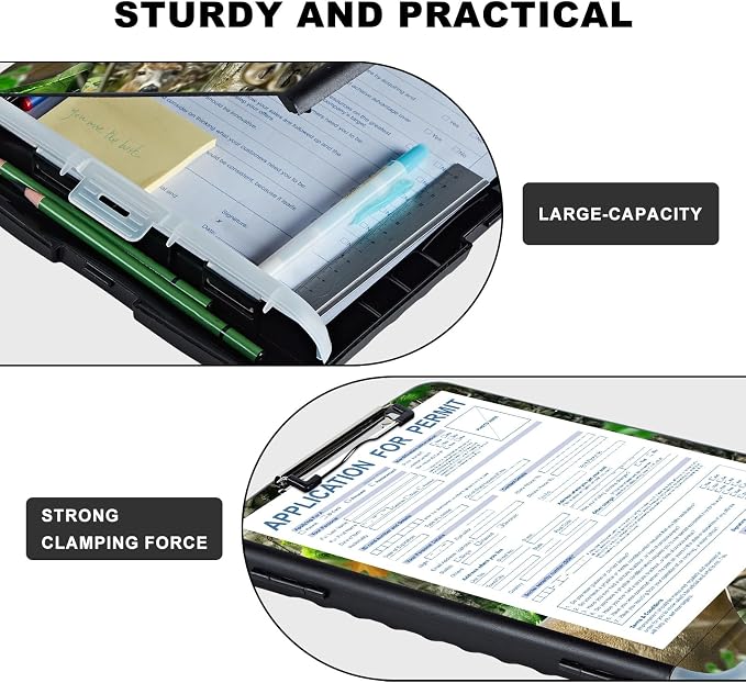 Clipboard with Storage,Storage Clipboard with Pen Holder,Heavy Duty Plastic Storage Clipboard with Low Profile Clip,Teacher Must Haves,Clipboard Folder,Office Supplies,Deer Forest -1350