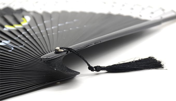 OMyTea "Sexy Cat Folding Hand Held Fan for Women - with a Fabric Sleeve for Protection - Chinese/Japanese Vintage Retro Style for Wedding, Dancing, Church, Party, Gifts (Black)