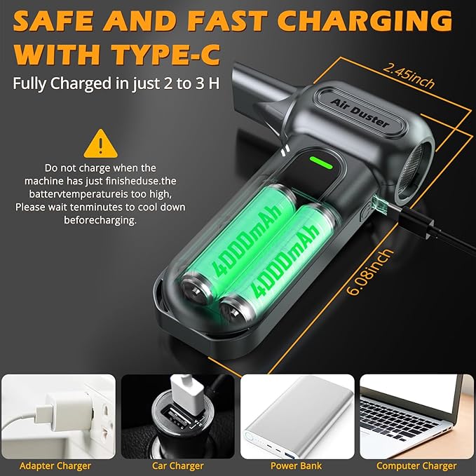 Electric Air Duster Cleaning Tools -180000RPM Super Power Cordless Air Duster, Rechargeable Brushless Motor Durable Blower, 4-Gear Adjustable Dust Blower for Computer, Keyboard and Car