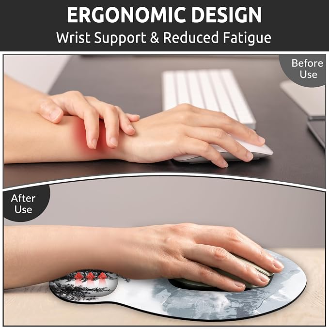 KONVINIT Ergonomic Mouse Pad with Wrist Rest, Small Mousepad with Non-Slip Rubber Base and Smooth Surface, Grey Mouse Pads for Desk, Office Desk Accessories