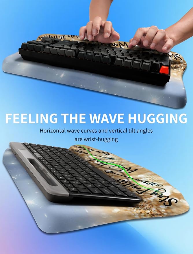 Ergonomic Wave Wrist Rest with Keyboard Stand, Cushioned Palm Rest, Comfortable Integrated Memory Foam for Natural Typing and Relieve Wrist Pain, Stay Positive