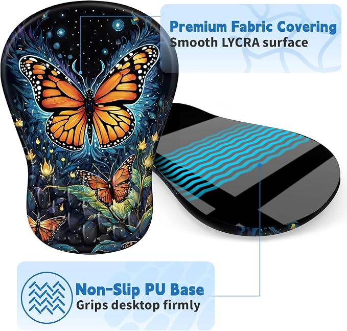 YIWEI Ergonomic Mouse Pad with Wrist Rest for Carpal Tunnel Pain Relief | Memory Foam Wrist Support,Non-Slip Rubber Base, Keyboard Computer Mousepad,Lycra Cloth Surface,Gaming Home Office