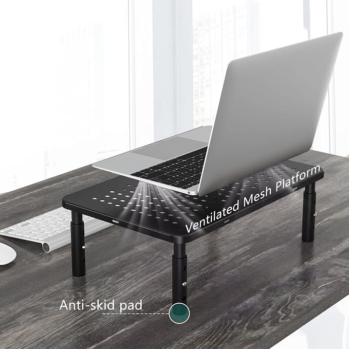 WALI Desk Organizer, 1 Tier Computer Monitor Stand for Desk, Desk Monitor Riser 3 Height Adjustable, Laptop Stand Underneath Storage for Office, Home, School Supplies (STT003), 1 Pack, Black