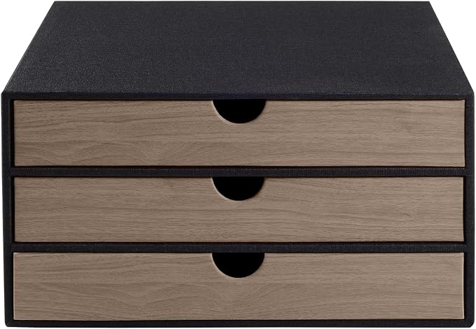 PU Leather Desk Organizer with 3 Drawers,Executive Office Supplies Desktop Filing A4 File Cabinet/Holder for Jewelry/Bill/Paper/Documents/Makeup Home Decor Stationery Storage Box,Black