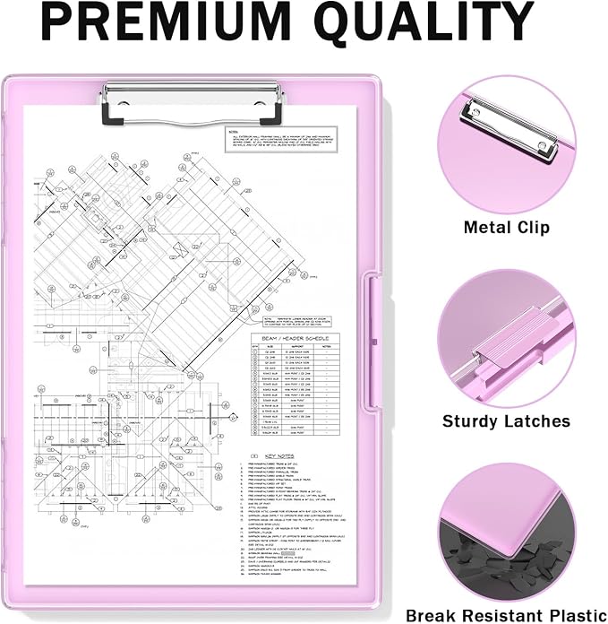 Rimilak Clipboard with Storage,8.5x11 2 Compartment Clip Board, Rose Pink | Smooth Writing, Side-Opening Plastic Folder with Pen Holder, Size 13.3 x 9.4 x 1.5″,for Classroom, Teacher, Student
