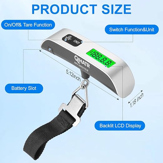 Luggage Scale, 110lb Portable Luggage Weight Scale for Travel with Backlit LCD, 4-Unit Switching, Non-Slip, Luggage Scale for Luggage, Backpacks, Packages