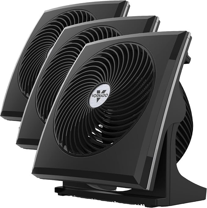 Vornado 573T Small Room Air Circulator Fan with Pivoting Head, Easy Clean Removable Grille, 3 Speed Settings, Black (Pack of 3)