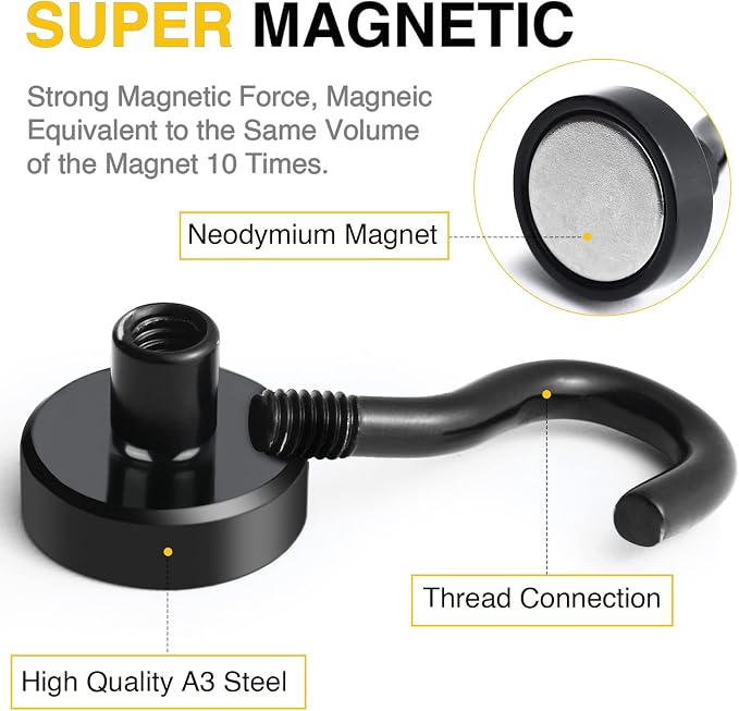 DIYMAG Magnetic Hooks, 30lbs 60pcs Cruise Cabin Essentials Heavy Duty Black | Strong Neodymium Rare Earth Magnets, for Kitchen, Classroom, Beach, Cruise Cabins, Refrigerator, Hanging Key Clothes Wall Hat